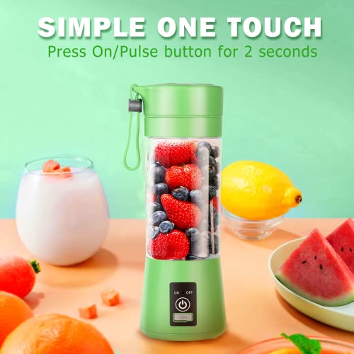 Portable Blender for Smoothies and Shakes,USB Rechargeable with 6 Stainless Steel Blades,Mini Blender with One Touche Operation,Handheld Personal Size Blender for Kitchen,Travel and Sport,Green