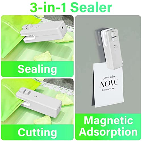 3 in 1 Mini Bag Sealer,Rechargeable Handheld Plastic Bag Resealer,with Cutter 3 in 1 Heat Portable Vacuum Sealers Kitchen Gadget for Chip Bags, Plastic Bags, Snack Freshness Food Storage（USB Cable)