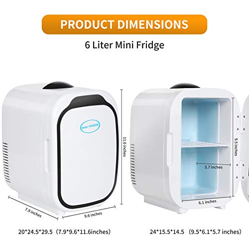 Wistopht 6 Liter Mini Fridge for Bedroom - Mini Fridge Cooler and Warmer,Compact Refrigerator with AC/DC Power, Portable Makeup Skincare & Refrigerator for Office and Car Cooler and Warmer