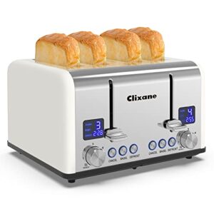 toaster 4 slice,1.5"extra wide slot stainless toaster with bagel defrost cancel function, dual screen, removal crumb tray (white)