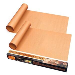 ubeesize 2 pack large copper oven liners for bottom of oven bpa and pfoa free，16"x24" thick heavy duty non stick teflon oven mats for electric, gas, toaster，convection, microwave ovens and grills