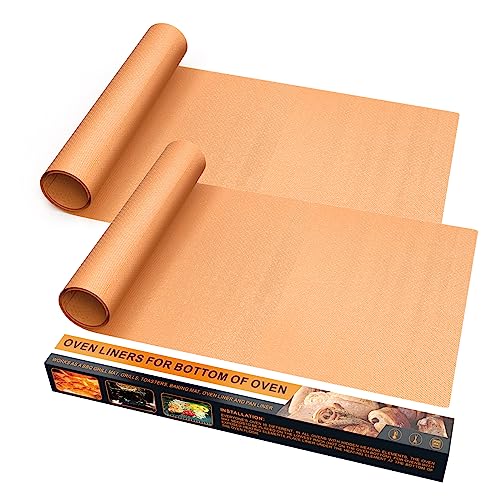 UBeesize 2 Pack Large Copper Oven Liners for Bottom of Oven BPA and PFOA Free，16"x24" Thick Heavy Duty Non Stick Teflon Oven Mats for Electric, Gas, Toaster，Convection, Microwave Ovens and Grills