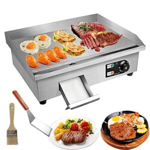 promotor 22" electric countertop flat top griddle 1600w 110v non-stick commercial restaurant teppanyaki grill stainless steel adjustable temperature control 50~300℃