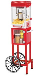 nostalgia popcorn maker machine - professional cart with 2.5 oz kettle makes up to 10 cups - vintage popcorn machine movie theater style - red
