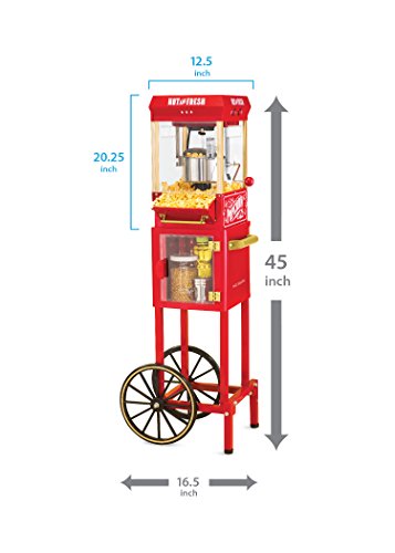 Nostalgia Popcorn Maker Machine - Professional Cart With 2.5 Oz Kettle Makes Up to 10 Cups - Vintage Popcorn Machine Movie Theater Style - Red