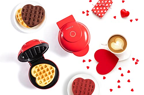 Holstein Housewares Personal Non-Stick Heart Waffle Maker, Red - 4-inch Waffles in Minutes