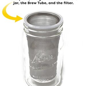 Brew Tube - Cold Brew Coffee Maker - 1 or 2 Quart Stainless Steel Mesh Reusable Filter for Wide Mouth Glass Mason Jar