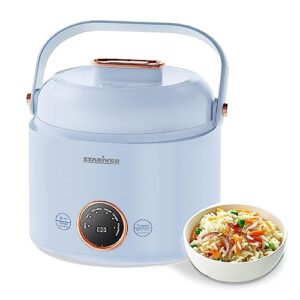 stariver small rice cooker, 2 cups uncooked mini portable rice cooker with handle, non-stick ramen cooker, pfoa-free, rice maker with keep warm & delay start function, electric pot, blue
