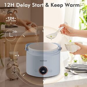 Stariver Small Rice Cooker, 2 Cups Uncooked Mini Portable Rice Cooker with Handle, Non-Stick Ramen Cooker, PFOA-Free, Rice Maker with Keep Warm & Delay Start Function, Electric Pot, Blue