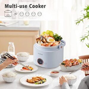 Stariver Small Rice Cooker, 2 Cups Uncooked Mini Portable Rice Cooker with Handle, Non-Stick Ramen Cooker, PFOA-Free, Rice Maker with Keep Warm & Delay Start Function, Electric Pot, Blue