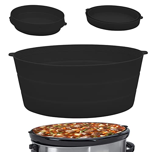 Silicone Slow Cooker Liners Fit Crock-Pot 7-8 Quart Oval Silicone Crockpot Liner,Food-Grade Material,Reusable & Leak proof Dishwasher Safe Cooking Liner for 7 Quart Crock Pot. (BLACK)