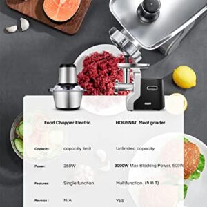 Meat Grinder Heavy Duty, 3000W Max Ultra Powerful, 5 in 1 HOUSNAT Multifunction Electric Meat Grinder, Sausage Stuffer, Slicer/Shredder/Grater, Kubbe & Tomato Juicing Kits, Home Kitchen Use