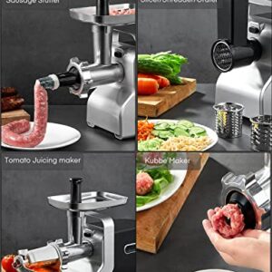 Meat Grinder Heavy Duty, 3000W Max Ultra Powerful, 5 in 1 HOUSNAT Multifunction Electric Meat Grinder, Sausage Stuffer, Slicer/Shredder/Grater, Kubbe & Tomato Juicing Kits, Home Kitchen Use