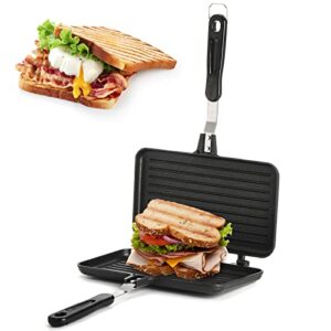 soujoy sandwich maker, non-stick gril panini maker pan with handle, stovetop toasted aluminum flip pan indoor outdoor home kitchen breakfast
