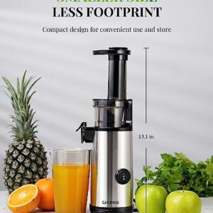 Compact GDOR Masticating Juicer with Powerful 60NM DC Motor, Low Noise, Space-Saving Cold Press Juice Exrtractor Machines, Easy to Clean Slow Juicer, Brush Included, 20 Oz Juice Cup, BPA-Free, Sliver
