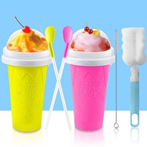 qwayhome 2pc slushie maker cup,diy frozen magic slushy cup,double layers silica smoothie pinch ice cup,quick cooling cup homemade milk shake ice cream maker (yellow+pink)