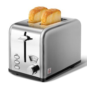 yssoa 2-slice toaster with 1.5 inch wide slot, 5 browning setting and 3 function: bagel, defrost & cancel, retro stainless-steel style, toast bread machine with removable crumb tray, silver