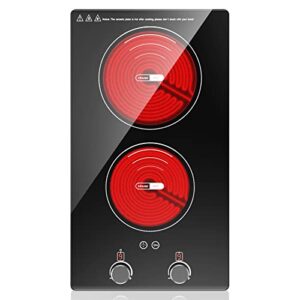 vbgk electric cooktop,110v electric stove top with knob control, 9 power levels, kids lock & timer, hot surface indicator, overheat protection,12 inch built-in radiant double induction cooktop