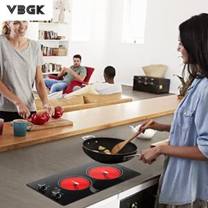 VBGK Electric Cooktop,110V Electric Stove Top with Knob Control, 9 Power Levels, Kids Lock & Timer, Hot Surface Indicator, Overheat Protection,12 Inch Built-in Radiant Double induction cooktop