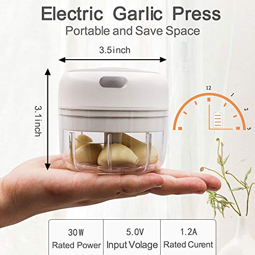 Mini Garlic Chopper, Powerful Garlic Mincer Mini Chopper Electric Food and Onion Chopper Garlic Press Small Food Processor to Chop Fruits Vegetables Garlic Onion for Cocina Accesorios (white)