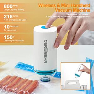 Handheld Vacuum Sealer, Portable Vacuum Sealer for Food, Save Sealer Food Vacuum Kit with 10 Reusable Sous Vide Bags