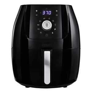 crux 6 qt digital air fryer with nonstick removable dishwasher safe pan and crisping tray, auto shutoff timer and audible alarm, adjustable temperature control, black