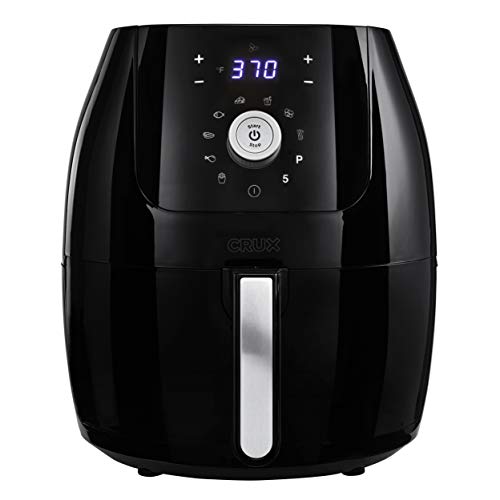 CRUX 6 Qt Digital Air Fryer with Nonstick Removable Dishwasher Safe Pan and Crisping Tray, Auto Shutoff Timer and Audible Alarm, Adjustable Temperature Control, Black