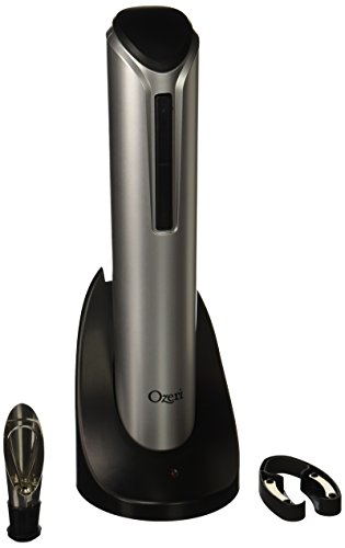 Ozeri Pro Electric Bottle Opener with Wine Pourer, Stopper, Foil Cutter, and Elegant Recharging Stand, Silver