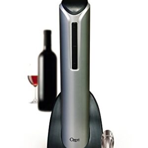 Ozeri Pro Electric Bottle Opener with Wine Pourer, Stopper, Foil Cutter, and Elegant Recharging Stand, Silver