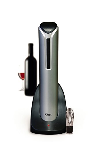 Ozeri Pro Electric Bottle Opener with Wine Pourer, Stopper, Foil Cutter, and Elegant Recharging Stand, Silver