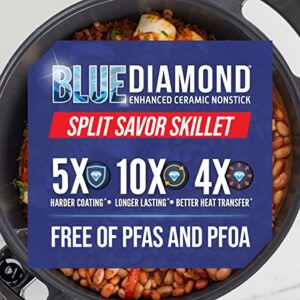 Blue Diamond Ceramic Nonstick Split Savor, 5.5QT Electric Skillet Hot Pot with Divider, Dishwasher Safe, Adjustable Temperature Control, PFAS-Free, Blue