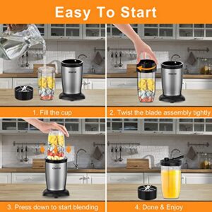 OSEYM Bullet Blender for Shakes and Smoothies,850W Smoothie Blenders for Kitchen,19-In-1 Personal Blender for Protein Frozen Ice Drinks Baby Food with 2 * 20 Oz & 1 * 10 Oz To-Go Cups,BPA-Free (Silver-Black)