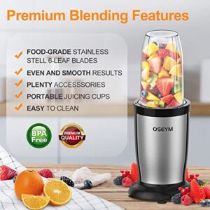 OSEYM Bullet Blender for Shakes and Smoothies,850W Smoothie Blenders for Kitchen,19-In-1 Personal Blender for Protein Frozen Ice Drinks Baby Food with 2 * 20 Oz & 1 * 10 Oz To-Go Cups,BPA-Free (Silver-Black)