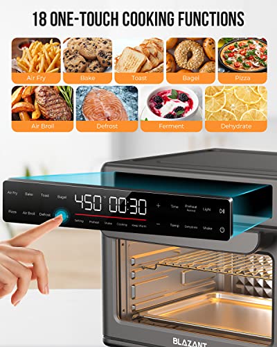 Large Capacity Toaster Oven Countertop, Dishwasher Safe Detachable Panel, 26QT Air Fryer Toaster Oven Combo, Drumstick Grill Accessories, With Ary Fry, Bake, Toast, Bagel, Pizza, Broil, Defrost, BLAZANT T-26