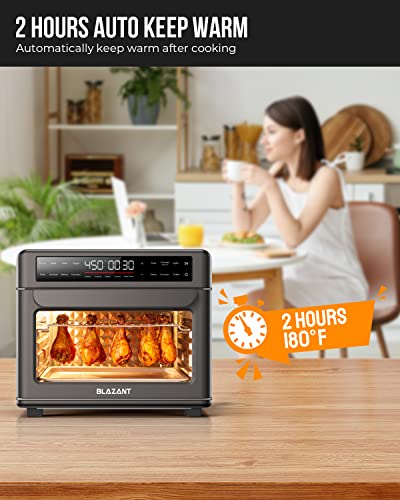 Large Capacity Toaster Oven Countertop, Dishwasher Safe Detachable Panel, 26QT Air Fryer Toaster Oven Combo, Drumstick Grill Accessories, With Ary Fry, Bake, Toast, Bagel, Pizza, Broil, Defrost, BLAZANT T-26