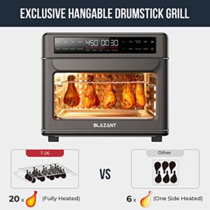 Large Capacity Toaster Oven Countertop, Dishwasher Safe Detachable Panel, 26QT Air Fryer Toaster Oven Combo, Drumstick Grill Accessories, With Ary Fry, Bake, Toast, Bagel, Pizza, Broil, Defrost, BLAZANT T-26