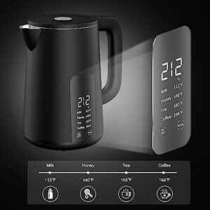 Onlicuf Temperature Control Electric Kettle, 304 Stainless Steel Interior Tea Kettle & Hot Water Boiler with Display, Auto-Off & Boil-Dry Protection, 1.7L, Keep Warm, Fast Boiling, BPA Free.