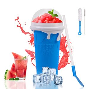 qclty slushy maker cup, diy homemade slushy squeeze cup 500ml- tik tok quick frozen magic cup double layer squeeze slushie cup with lid & straw for milk shake, smoothies, ice cream (blue)