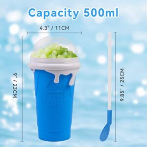 QCLTY Slushy Maker Cup, DIY Homemade Slushy Squeeze Cup 500ML- TIK TOK Quick Frozen Magic Cup Double Layer Squeeze Slushie Cup with Lid & Straw for Milk Shake, Smoothies, Ice Cream (Blue)