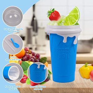 QCLTY Slushy Maker Cup, DIY Homemade Slushy Squeeze Cup 500ML- TIK TOK Quick Frozen Magic Cup Double Layer Squeeze Slushie Cup with Lid & Straw for Milk Shake, Smoothies, Ice Cream (Blue)