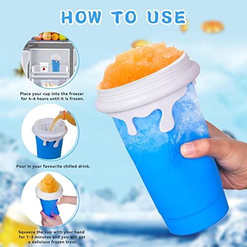 QCLTY Slushy Maker Cup, DIY Homemade Slushy Squeeze Cup 500ML- TIK TOK Quick Frozen Magic Cup Double Layer Squeeze Slushie Cup with Lid & Straw for Milk Shake, Smoothies, Ice Cream (Blue)