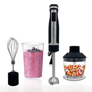 blendtec immersion blender - handheld stick blender, whisk, and food processor - includes 3 attachments, 20 oz bpa-free jar, and storage tray - stainless steel