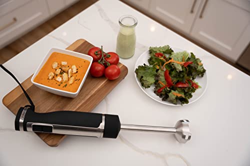 Blendtec Immersion Blender - Handheld Stick Blender, Whisk, and Food Processor - Includes 3 Attachments, 20 oz BPA-Free Jar, and Storage Tray - Stainless Steel