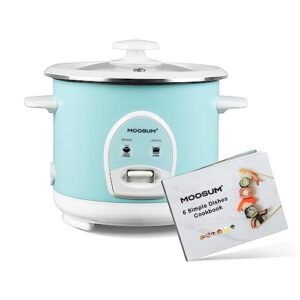 moosum electric rice cooker with one touch for asian japanese sushi rice, 3-cup uncooked/6-cup cooked, fast&convenient cooker with ceramic nonstick inner pot, stainless steel housing and auto warmer