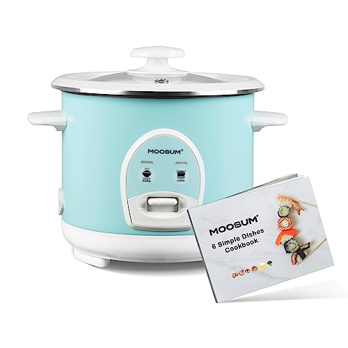 MOOSUM Electric Rice Cooker with One Touch for Asian Japanese Sushi Rice, 3-cup Uncooked/6-cup Cooked, Fast&Convenient Cooker with Ceramic Nonstick inner pot, Stainless Steel Housing and Auto Warmer