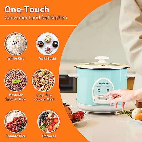 MOOSUM Electric Rice Cooker with One Touch for Asian Japanese Sushi Rice, 3-cup Uncooked/6-cup Cooked, Fast&Convenient Cooker with Ceramic Nonstick inner pot, Stainless Steel Housing and Auto Warmer