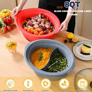 Vangerute (2-PACK) 8QT Silicone Slow Cooker Liner for Oval Crock pot Liners,Leakproof Reusable Slow Cooker Divider Insert,Easy Clean Seamless Slow Cooker Bags fit 8QT Crockpot BPA Free Dishwasher Safe