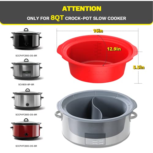 Vangerute (2-PACK) 8QT Silicone Slow Cooker Liner for Oval Crock pot Liners,Leakproof Reusable Slow Cooker Divider Insert,Easy Clean Seamless Slow Cooker Bags fit 8QT Crockpot BPA Free Dishwasher Safe