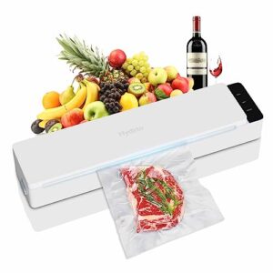 hydsto vacuum sealer machine,12v max 80 kpa food vacuum sealer saver machine,one-touch automatic food sealer vacuum for external sous vide jars and containers,15pcs vacuum sealer bags & 1 cutter & 1 air suction hose starter kit, white
