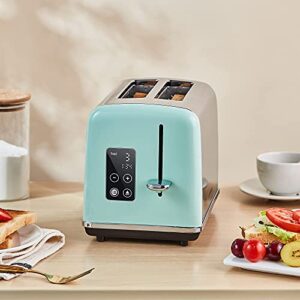 2 Slice Toaster, REDMOND Aqua Green Toaster with LED Touch Screen and Digital Countdown Timer, Stainless Steel Toaster with Extra Wide Slot and Cancel Defrost Reheat Function, 6 Shade Settings